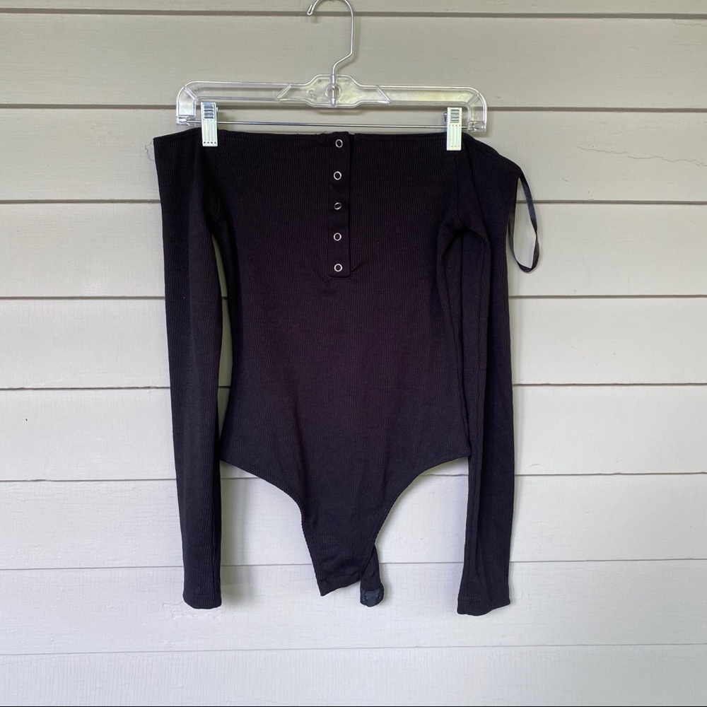 off the shoulder button up bodysuit